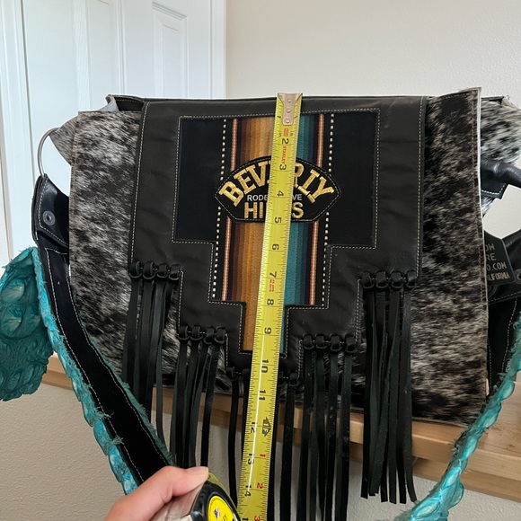 RARE Holy Cow Couture Genuine Cowhide Hair Purse with Turquoise Crocodile Strap - Picture 14 of 16